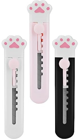 Abeillo Lot de 3 cutters - Petit couteau utilitaire - Mini couteau utilitaire - Portable - Mini cutter universel rétractable - Couteau de papeterie pour carton, papier, boîte