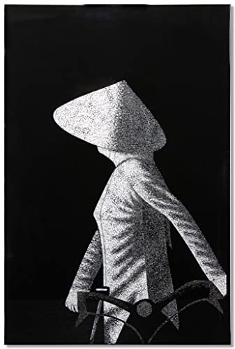 Art Saigon Tableaux en Bois Laqué et Coquille d'Œuf, Femme Vietnamienne, L30 x H45cm, Fait Main - Peinture Panneau Mural de Décoration, Style Asiatique, Artisanat du Vietnam (S52-5990)