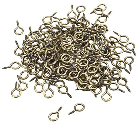 QUARKZMAN 200Stk Klein Schraube Ösenstifte Haken Mini Ösen Schrauben Mit Gewinde 6.5x13x1.2mm Selbstschneidend Schraube für Schmuck Herstellung Fundstücke DIY-Handwerk Bronze Ton