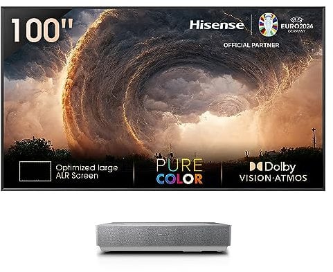 Hisense 4K Laser TV 100L5HTUKD - 100 ALR Screen, Ultra Short Throw Smart, 2700 Lumens, Dolby Vision&Atmos and HDMI2.1 eARC supports VIDAA U6, Apple AirPlay 2 & HomeKit, Netflix, YouTube, Prime Video