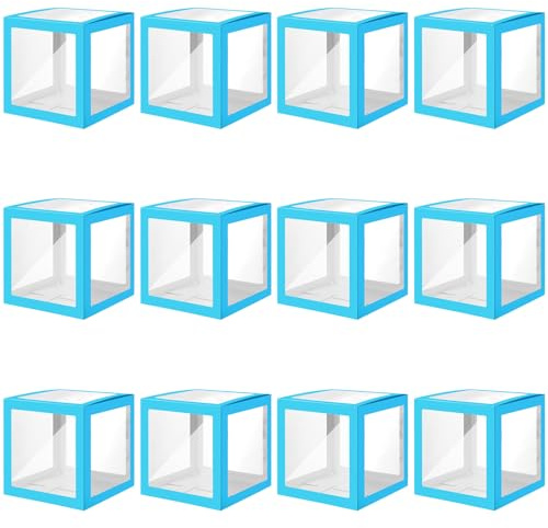 Thyle 12 Pcs Clear Transparent Balloon Boxes with 99 Letters, Blue
