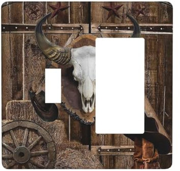Cubierta de interruptor de luz para puerta de granero, diseño de calavera de vaca occidental, combinación de balancín, placa frontal decorativa para decoración del hogar, campo, vintage, rústico,