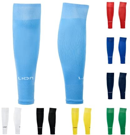 LION SPORTSWEAR Kids/Youth Football Sock Sleeves To Accompany Grip Socks - Fits Over Calf/Shin Pads - Variety Of Colors To Match Your Team Kit (Sky Blue)