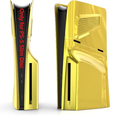 Carcasa para PS-5 Slim Disco Edición, Carcasa Frontal para PS-5 Slim innoAura con ventilación de enfriamiento, protección contra arañazos y Polvo, Carcasa de reemplazo Premium de ABS (Dorado)