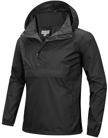 33,000ft Herren Regenjacke Leichter Wasserdichter Packbarer Pullover mit Kapuze und Reflektor für Fahrrad Wandern Outdoor, Schwarz 2XL