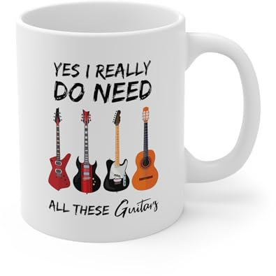 Stars and Stripes Yes I Really Do Need All These Guitars Music Lover Guitar Enthusiast Personalised Printed Coffee Tea Ceramic Mug (White)