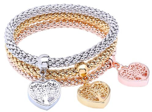 Albero Della Vita Braccialetto, 3 pezzi donna Bracciale Albero Della Vita Braccialetto, Braccialetto di fascino delle donne, per amico regalo, multicolore, oro, argento, oro rosa