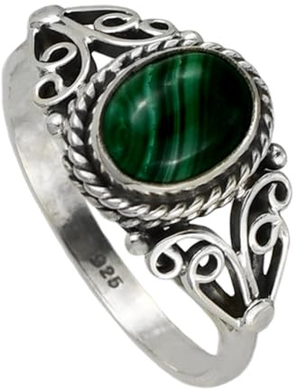 I-be, Malachit Edelstein Ring oval, 925 Silber, im Geschenketui, 103612/6x8 IS (58)