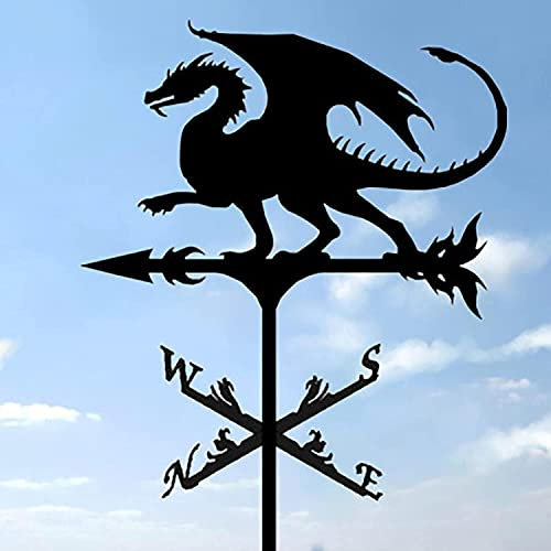 ANCNA-U Metall-Windfahne, Form eines Hahns, Pferd, Hund, Drache, Eisenkunst, Wetterfahne mit Gartenstange, Bauernhofszene, Gartenpfahl, drehbar für Garten, Paddock, Dachaufsatz, A