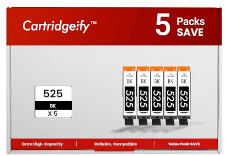 Cartridgeify 5X PGI-525 BK Druckerpatronen Kompatibel mit Canon 525 Schwarz, für Pixma MG5150 MG5250 MG5350 IP4850 IP4950 IX6550 MX885 MX715 MX895 MG6150 MG6250 MG8150 MG8250