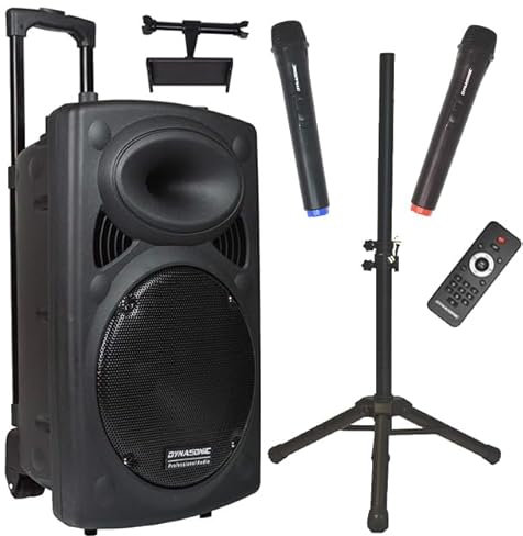 DYNASONIC - DYNAPRO 15 Plus (3ª Generación Pack Tripode) Altavoz Bluetooth Portatil Profesional, Altavoz Bluetooth Potente 1000W 2 microfonos Karaoke, Soporte Tablet y tripode UHF