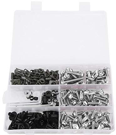 Ejoyous Motorrad Verkleidungsschrauben Kit, 198 Stück M5 M6 Motorrad Windschutzscheibe Schrauben Fasteners Universal Bike Fairing Bolts Verkleidung Schrauben Kit Motorrad Zubehör (Silver)