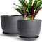 SE SUN-E 30CM Set di 2 vasi per fiori da esterno, vasi per piante con sottovaso, fioriere da giardino per piante da interno con foro di drenaggio vasi per piante da interno colore nero plastica