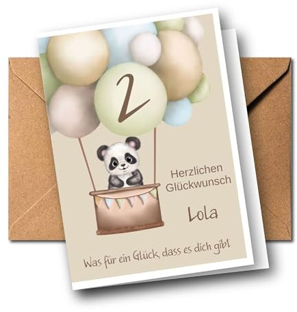Personalisierte Kinder Glückwunschkarte zum 1. 2. 3. 4. 5. 6. 7. usw. Geburtstag, Grußkarte, Geburtstagskarte personalisiert, verschiedene Tiermotive (Panda)