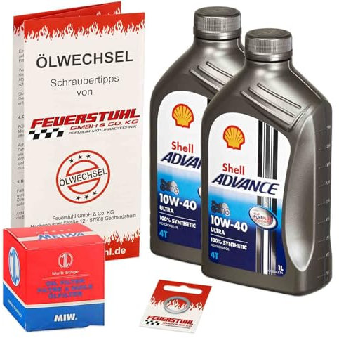Öl & Ölfilter für Honda CRF 250 L, 2013-2016 (MD38), Ölwechsel Set, Shell 10W-40 Motoröl + MiW Filter + Dichtring(e)