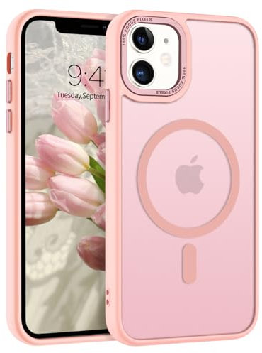 DUEDUE Cover Magnetica per iPhone 11 6.1[Compatibile con MagSafe], Custodia Opaca per iPhone 11 Case con Pulsante metallico Ultra-Sottile TPU Silicone Anti-Scivolo, Rosa