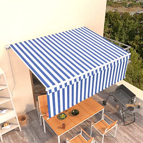 Festnight Toldo Motorizado 4.5 x 3 m con Persiana, Toldo Eléctrico y Manual Retráctil,Toldo Articulado Eléctrico con Mando a Distancia, para Terraza, Jardín Azul y Blanco