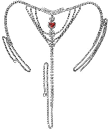 TQUXNGA Kristall-Tanga für Damen, Taillenkette, Herz, Strasssteine für Nachtclub, sexy Strass, Tanga, Höschen, silber, As detailed discription