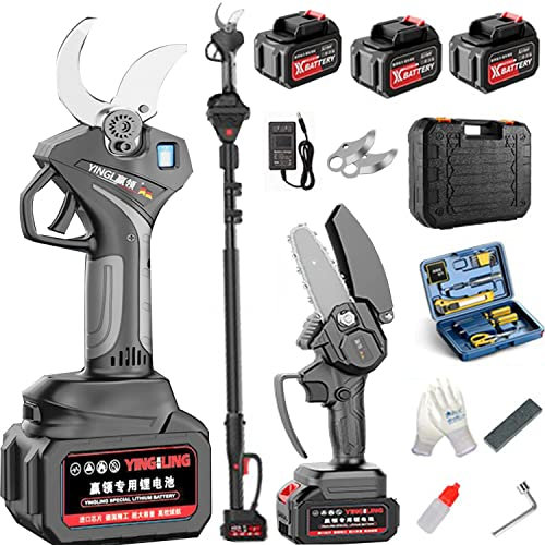 Tijeras de podar eléctricas, cortador de tijera de rama, podadora con poste de extensión de alcance, tijeras de podar eléctricas telescópicas, diámetro de corte de 50mm,Battery*3