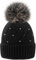 MFAZ Morefaz Ltd Damen Wintermütze mit Perlen Strickmütze Mütze Wurm Mütze Große Bommel Pompon (DE/NL/SE/PL, Alphanumerisch, M, L, Black)