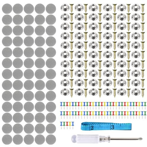 65Stks Dachhimmel Reparatur Nieten, Universal Auto Dach Reparatur Knopf, Auto Dach Innen Schnalle, KFZ Reparatur Reißnägel mit Stecknadeln Schraubendreher Maßband, Autodach Ersatznieten für Fahrzeuge