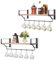 KAYUTOL Kitchen Storage Floating Shelves Wall Mounted Set of 2, Coffee Station Organizer with 6 Hooks, Bathroom Shelves No Drilling, Wooden Wall Shelf Wide Size 44x18.5 cm, Black