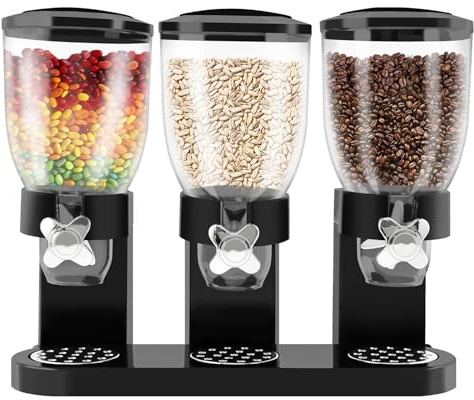 Foppla Dispenser per cereali, piano di lavoro, Triple Troy Food Spenser 2 l, contenitore per cereali con capacità, ermetico, contenitore per alimenti, caramelle, caramelle