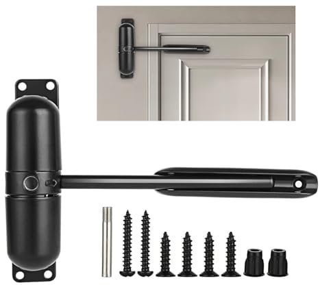 LURNODY Cierrapuertas Automatico Exterior Negro Cierrapuertas Automático el Material de Aleación de Zinc es Adecuado Para Puertas Metálicas, Puertas de Madera
