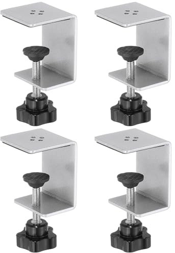 PATIKIL C Clamps, 4 Pcs Heavy Duty Metal Black Desk Clamp Adjustable Mounting Table Clamp with Protective Pad for Fixing Acrylic Glass Plastic Wood Sheets, Silver Tone