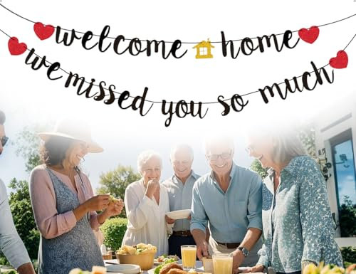 Emezddo Juego de guirnaldas de bienvenida a casa, cálida decoración de bienvenida a casa, pancarta de te extrañamos mucho, para fiesta familiar Decoración de inauguración de la casa (negro)