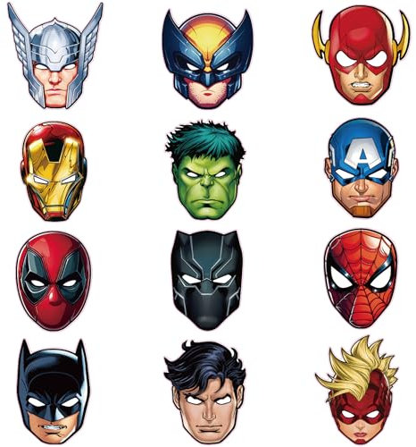 Superhero Maske,12 Stück Cosplay Masken,Papier Kinder Geburtstag Deko Masken,Superhero Birthday Party Decorations,Kinder Party Masken,Passen Cosplay Halloween Maskerade Kindergeburtstag Partyzubehör