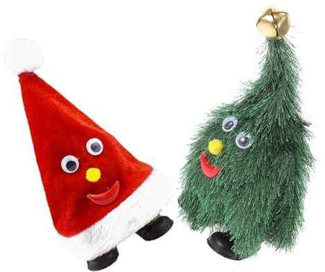 Homoyoyo 2stücke Animierter Weihnachtsbaum Mit Musik Und Tanzender Weihnachtsmütze Batteriebetriebenes Weihnachtsdeko-Spielzeug Für Festliche Anlässe Zuhause Schule Und Büro