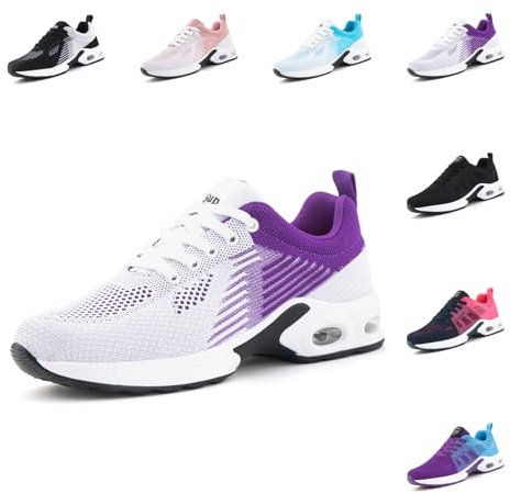 Hitmars Laufschuhe Damen Sportschuhe Turnschuhe Frauen Luftpolster Leicht Straßenlaufschuhe Stoßdämpfend Sneaker Atmungsaktiv rutschfest Fitness Running Outdoor UDI2-Lila EU39