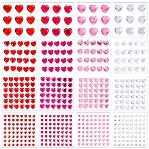 516 PCS Heart Face Gems, Face Glitter Heart Eye Gem Stickers, Rhinestone Jewels Stickers, Adhesive Pink Red Gem for Crafts Eye Body DIY Makeup Wedding Decor