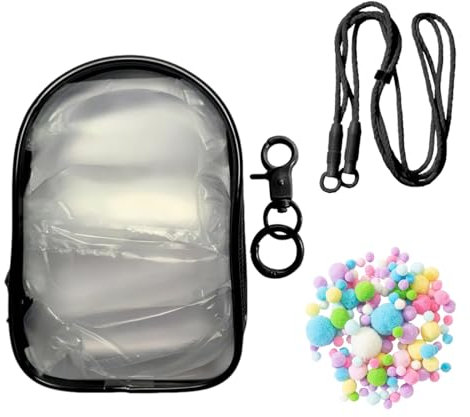NHQZ Transparenter Labubu Rucksack mit Schulterriemen und Schnalle, Puppen-Schutz, Keychain, Anhänger, Puppenzubehör (Schwarz)
