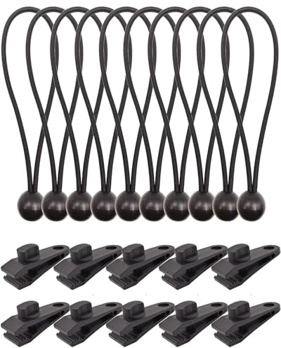 BINCKIN Tarp Clip Heavy Duty Lock Grip, 20 Pack Bungee Cord with Clips Set, Heavy Duty Tarp Clamps Tie Downs for Pool Awning Cover, Car Cover (Black)