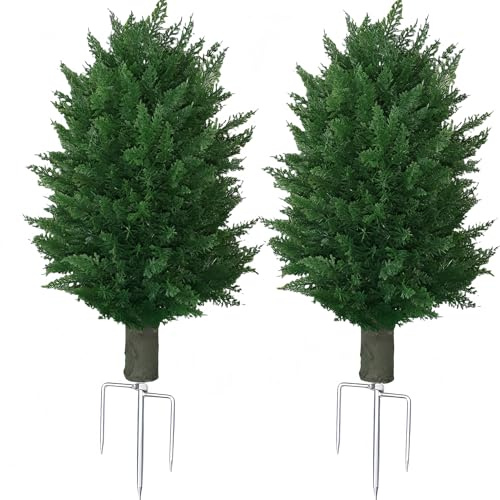 QIANYUN Künstliche Zypressen-Formschnitt, kleine künstliche Pflanze, UV-beständige Pflanzen für Veranda, Garten, Innen- und Außendekoration (2, 76,2 cm)