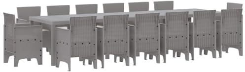 vidaXL Garten Essgruppe 15 STK. Hellgrau Polt Rattan