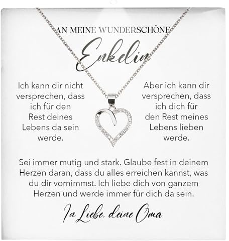 22Feels Enkelin Geschenk von Oma - Mädchen Schmuck Frauen Silber 925/000 Herz Halskette - Konfirmation Firmung 18. Geburtstag Weihnachten Abitur Bachelor Master - Karte Premium LED Licht Etui