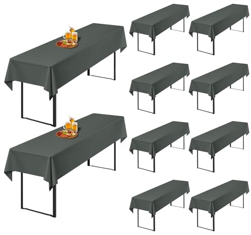 10 Stück Anthrazit Biertisch Tischdecke universal für 50cm u.70cm Biertische Hussen für Biertisch, Blickdichte Polyester Biertischhussen Biertisch-Husse Rechteckige Tischdecken Waschbar-250x100cm