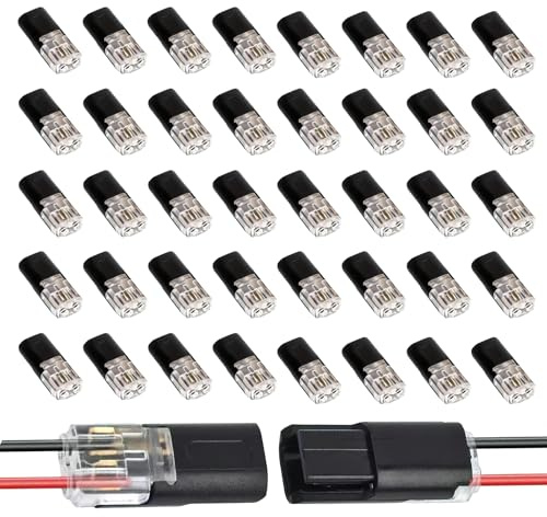wilcractk 40 Auto Kabelverbinder Wasserdicht 2 Polig Stecker 12v Verbinder, Schnelle Steckverbinder für Auto, LED Beleuchtung und Haushaltsgeräte, Sicher und Zuverlässig