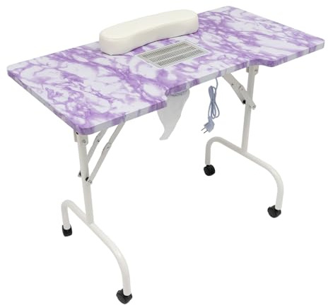 Maniküre-Nageltisch, 95 * 48 * 72.5cm Tragbarer Nageltisch, Faltbarer Manikürtisch 5.5W Motor, 2800 U/min für Zuhause Studio Friseurladen Büro (Weiß, Lila)