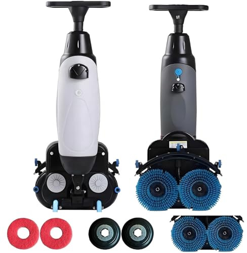 MLYYYDSS Laveuse De Sol Professionnelle, Largeur De Nettoyage De 45 cm, Capacité De Nettoyage De 13 000 Pi²/H, 360 Nettoyage en Profondeur RPM, Double Brosse, Autolaveuse électrique White