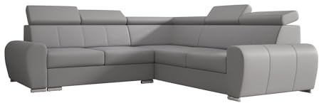 O-Sofa Ecksofa Apollo KN09, Eckcouch in L-Form mit Schlaffunktion, Farbe: Grau, Kunstleder, Ottomane Rechts