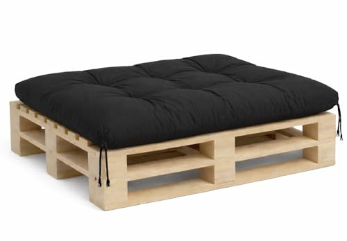FLLOW Palettenkissen Palletenauflagen Palettenpolster Palettensofa Palettenmöbel Schaumflocken Kissen für Europaletten Sitzkissen 120x80, gesteppt Schwarz