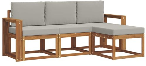 vidaXL Outdoor-Sofagarnitur mit Kissen 4 pcs Natürlich und Hellgrau, Gartenlounge, modernes Outdoor-Sofa-Set, langlebige Terrassen-Sitzgarnitur, komfortable Sitzgelegenheiten für die Terrasse