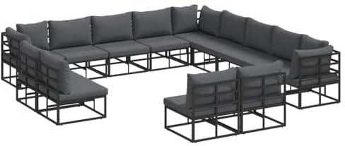 Foknhdi Gartensofa Set 13-teilig Schwarz Alu Lounge Eckbank Outdoor 353 x 353 x 71 cm Modernes Design Robust und Wetterfest Gartenmöbel für Terrasse und Wintergarten