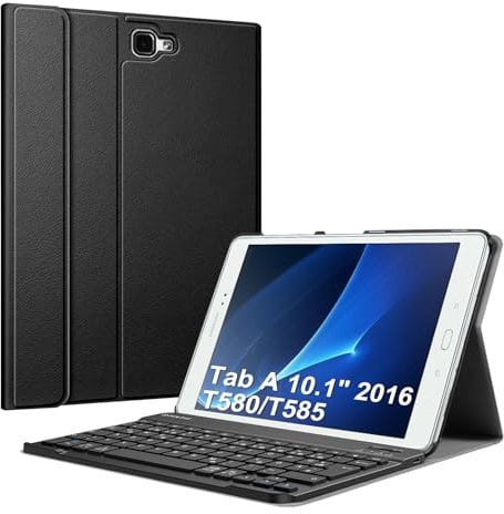 FINTIE Tastatur Hülle für Samsung Galaxy Tab A 10,1 Zoll 2016 T580N/ T585N Tablet - Ultradünn leicht Schutzhülle mit magnetisch Abnehmbarer Drahtloser Deutscher Bluetooth Tastatur, Schwarz