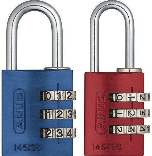 Abus 145/30_AZUL - Candado aluminio combinacion 30mm 3 dígitos azul + 145/20_ROJO - Candado aluminio combinacion 20mm 3 dígitos rojo