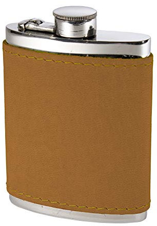 Wentworth Pewter- Leather Pewter Kidney Flask,Hip Flask, Spirit Flask, 6oz Capacity, with Captive top (English Tan)
